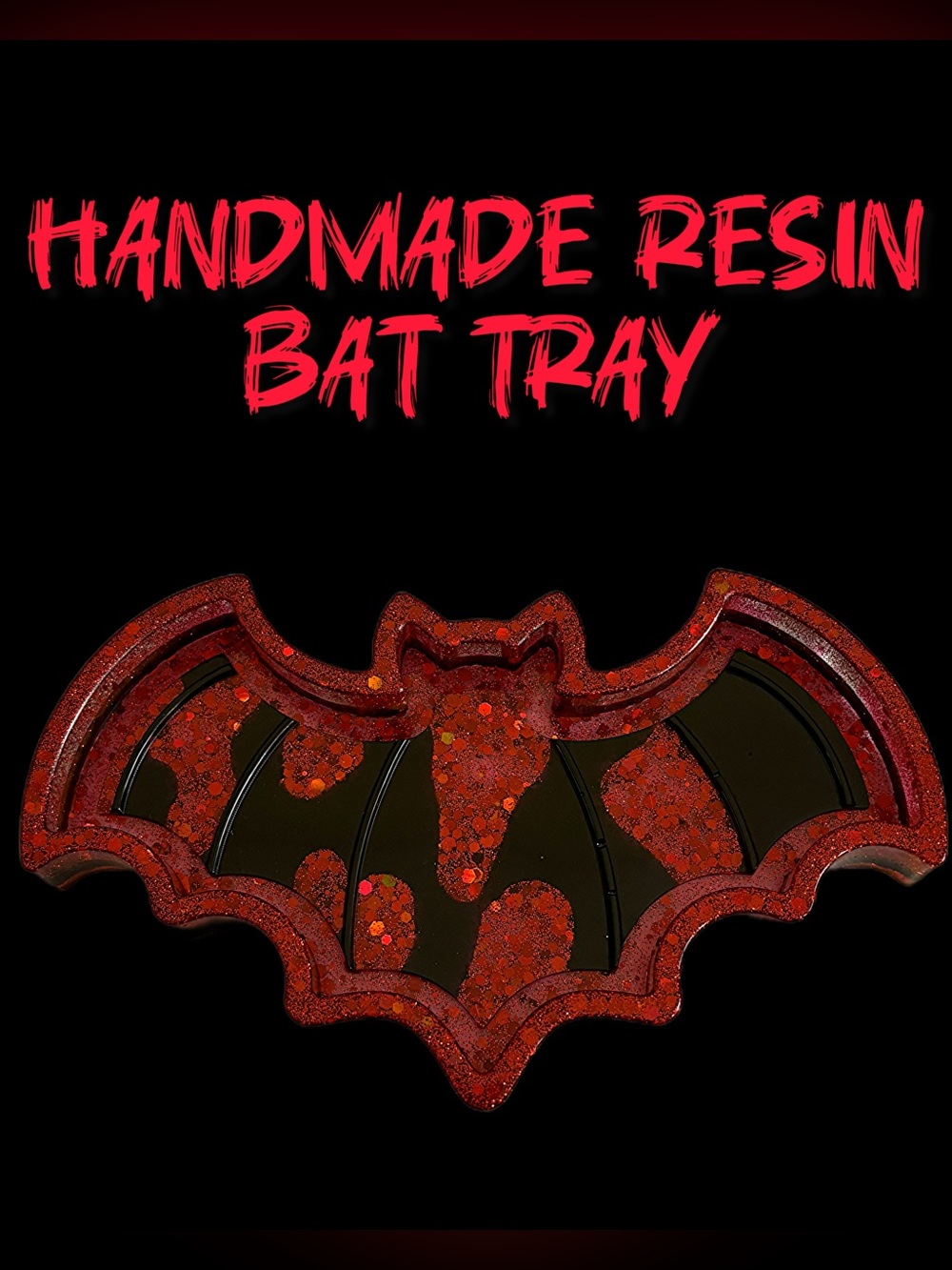 Handmade Red Glitter Bat Resin Trinket Tray